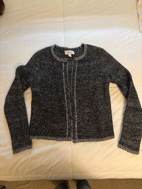 Elle Black and White Knit Open-Front Cardigan